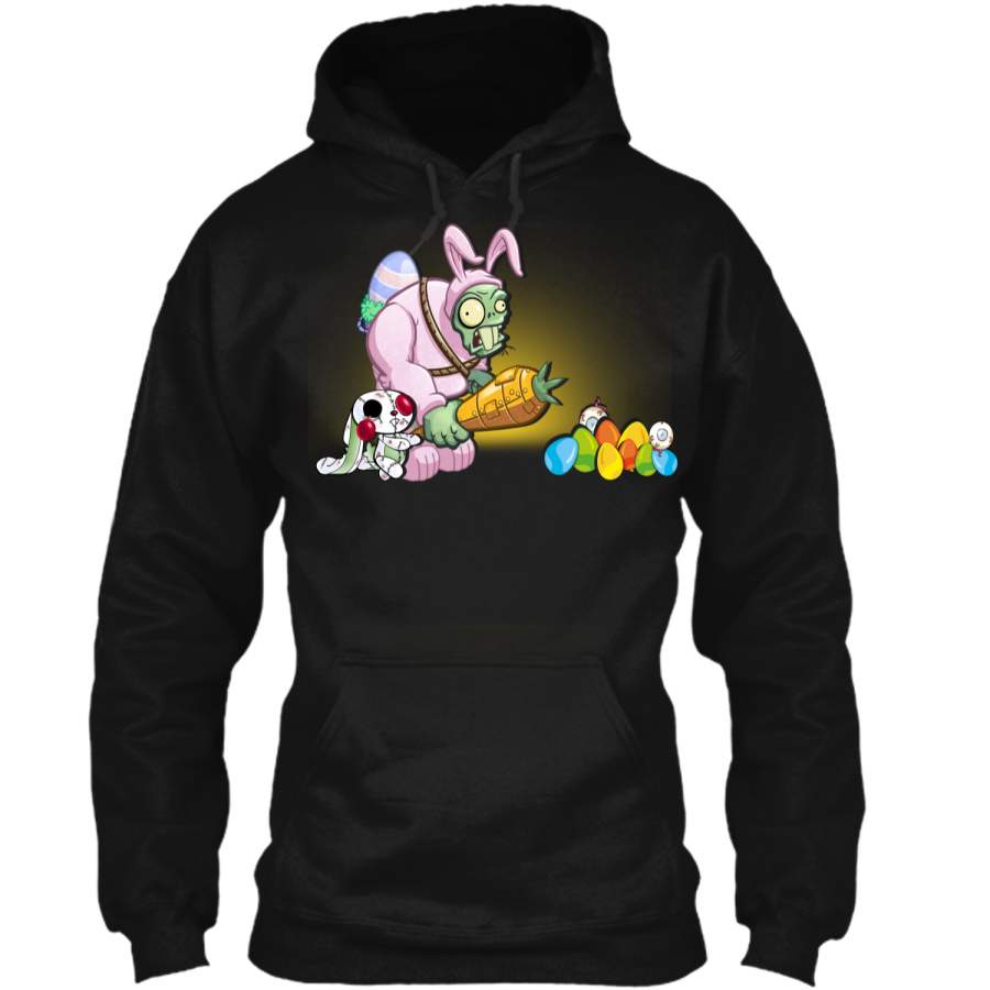 Bunny zombie with carrot hunt egg T-shirt – happy Easter eg Pullover Hoodie 8 oz