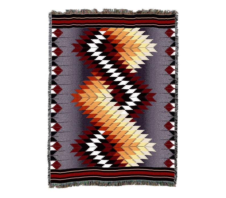 Whirlwind Fire Southwest Native American Inspired Tribal Camp Vintage Retro Style Couch Sofa Blanket,  Woven Throw Blanket Home Decor