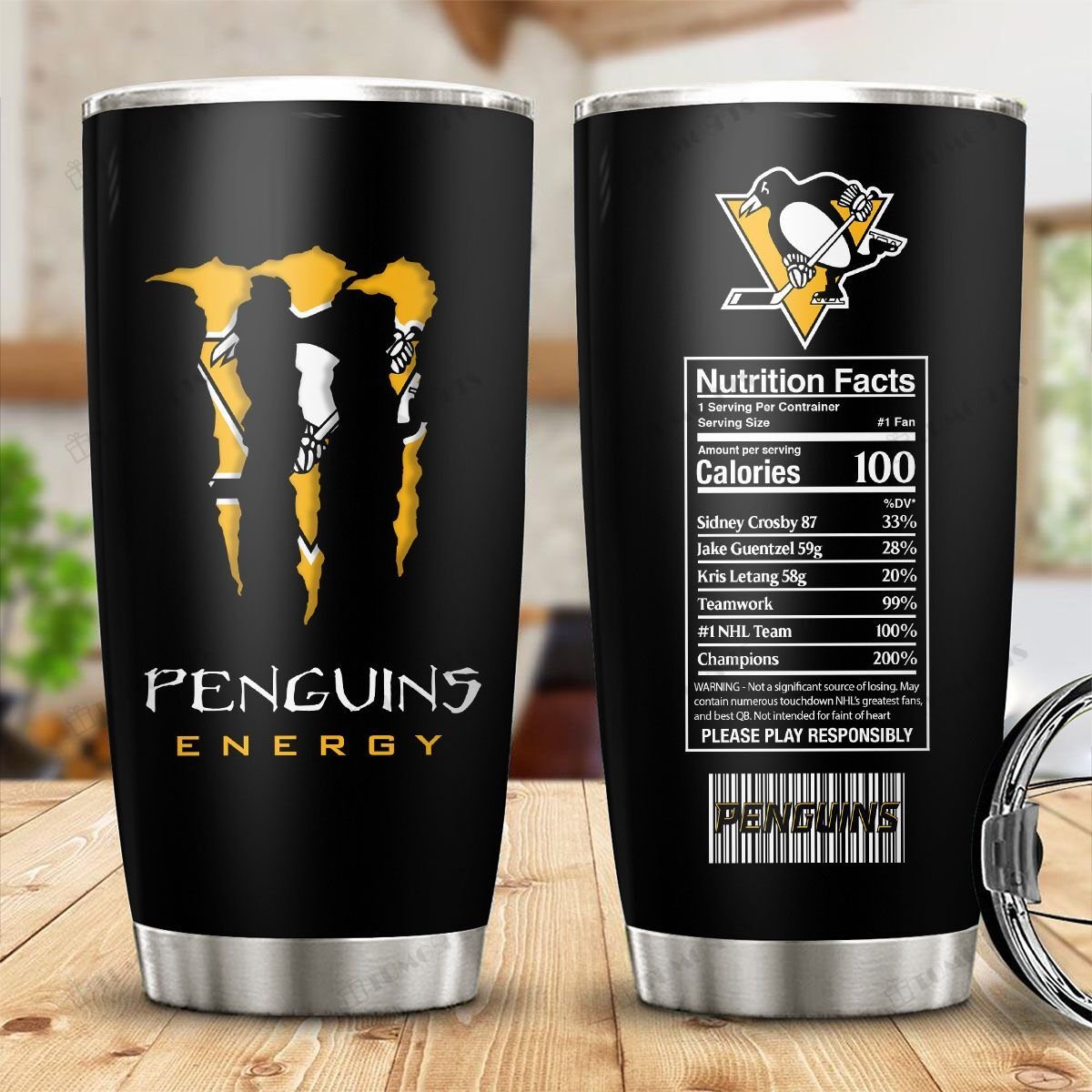 Buy Pittsburgh Penguins American Hockey Team Monster Energy Nutrition Facts Stainless Steel Tumbler