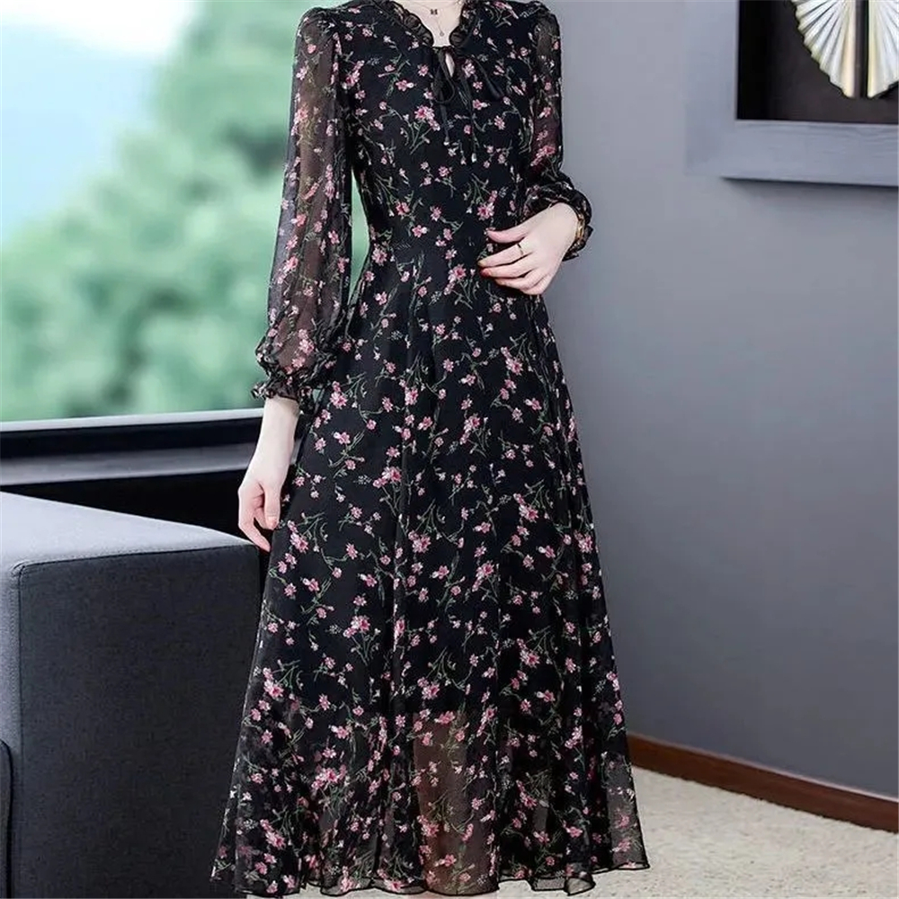 2022 New Womens Dress Spring Summer Women Chiffon Dresses Print Short Sleeve 6XL Femme Vestido Ladies Floral Long Dress Mujer OL alx