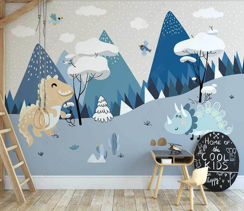 3D Cartoon Mountain Animal Dinosaur Wall Mural Wallpaper Lqh 96