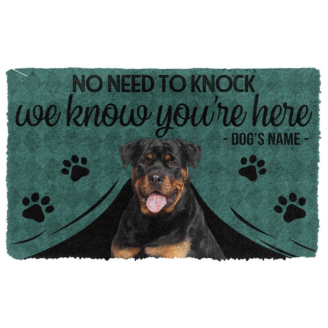 Gearhumans 3D Rottweiler We Know Youre Here Custom Name Doormat