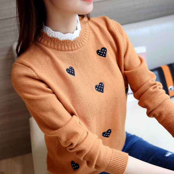 Sweaters Women Long Sleeve Print Sweet Plain Cozy New Arrival Korean Version All-match Spring Autumn Lady Pullovers Fake 2 Piece alx