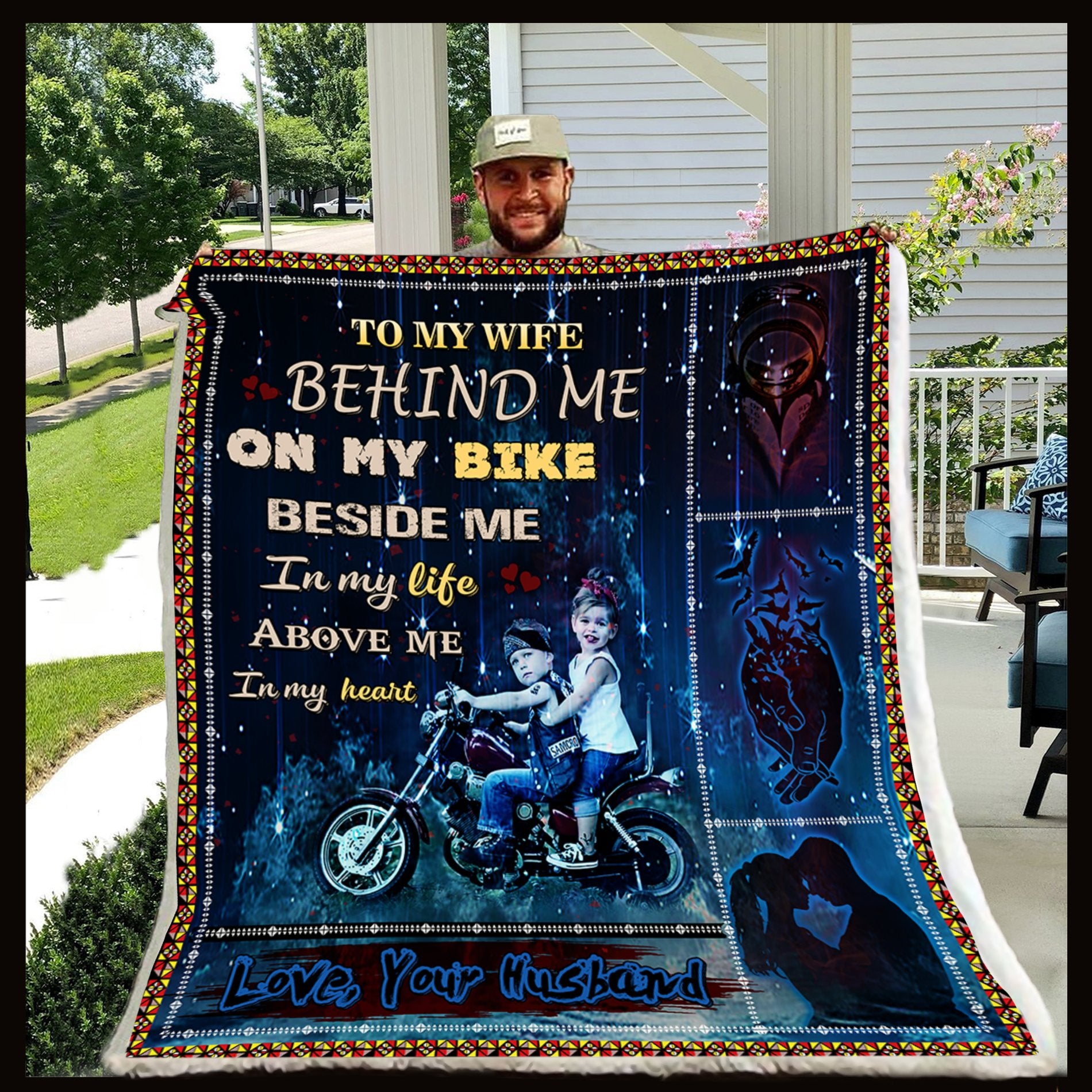 To My Wife Behind Me On My Bike Above Me In My Heart Biker Blanket Christmas Gifts For Wife