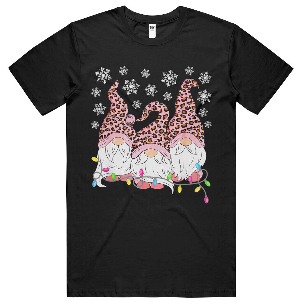 Pink Leopard Print Gnomes Xmas Funny Christmas Gnome Women T Shirts