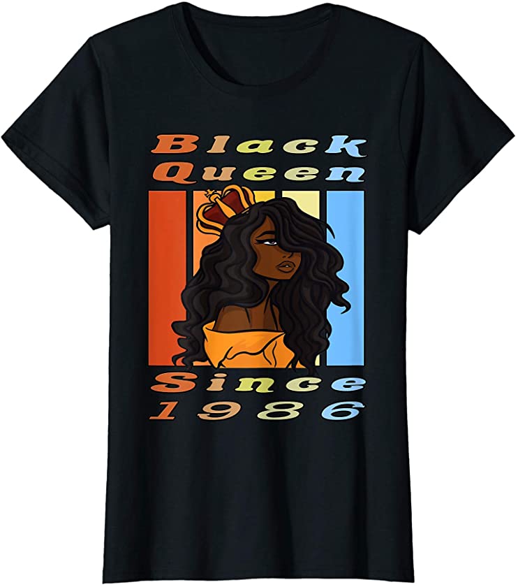 Womens 35th Birthday Black Queen Since 1986 African Women 35 Years T-Shirt