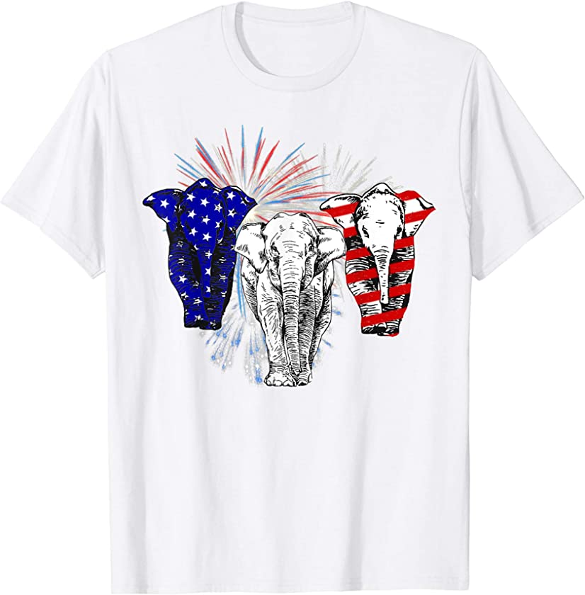 Red White Blue Elephant Fireworks 4th Of July Shirt Gifts