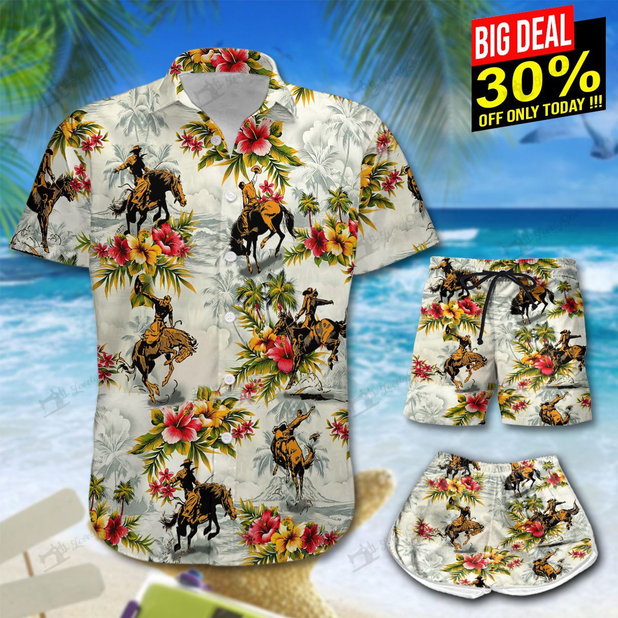 Bronc Cowboy Flowers Hawaiian Shirt Shorts Ha66467