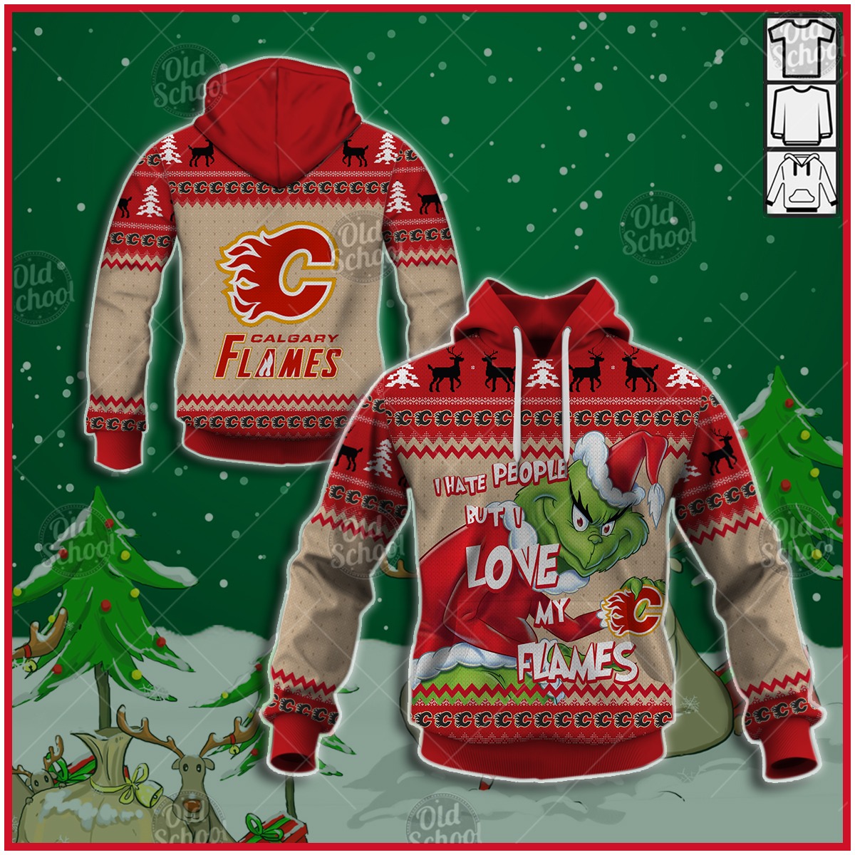 Calgary Flames X Grinch Christmas Ugly Sweater Style Personalize Hoodies