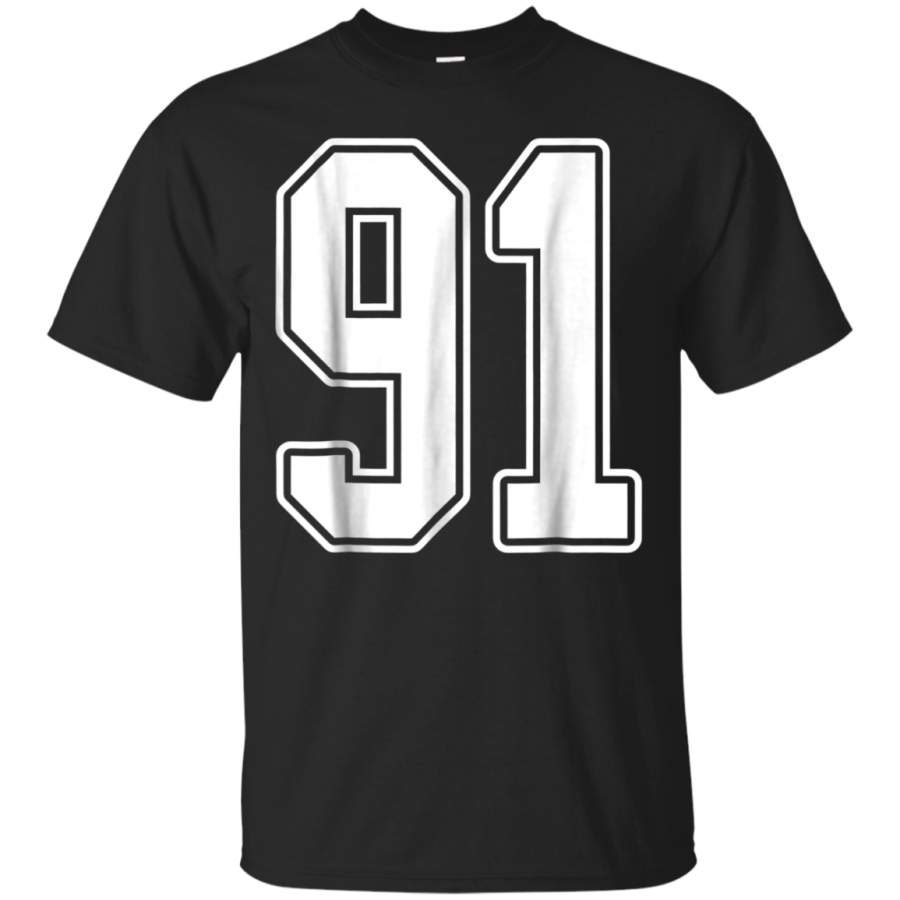 AGR 91 White Outline Number 91 Sports Fan Jersey Style T-Shirt