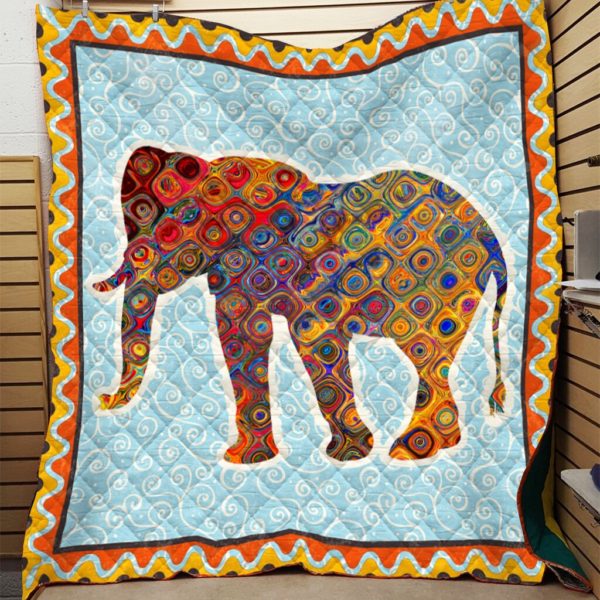 Abstract Elephant Colorful Painting  Waves Border  Quilt Blanket