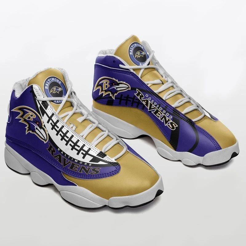 Baltimore Ravens Gold And Purple Themed Air Jordan 13 Printing Shoes Sneaker