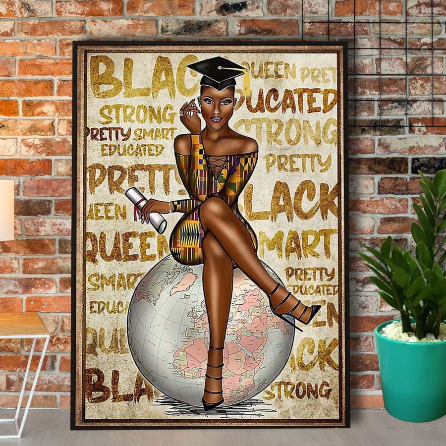 Educated black queen pretty smart strong girl high heel vertical paper poster no frame/ wrapped canvas wall decor full size