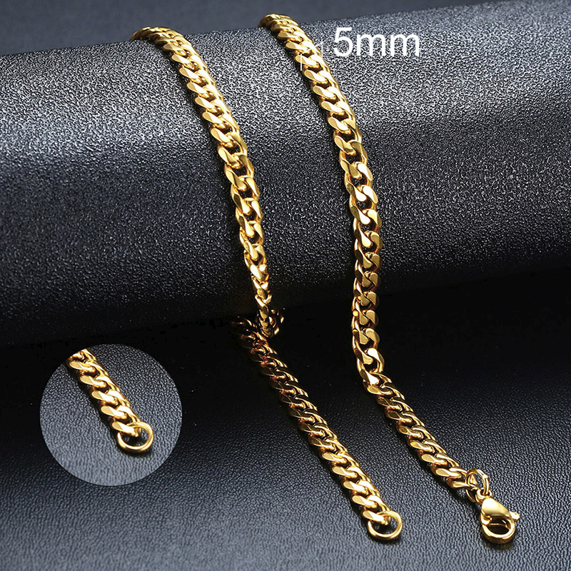 Vnox Cuban Chain Necklace for Men Women, Basic Punk Stainless Steel Curb Link Chain Chokers,Vintage Gold Tone Solid Metal Collar alx