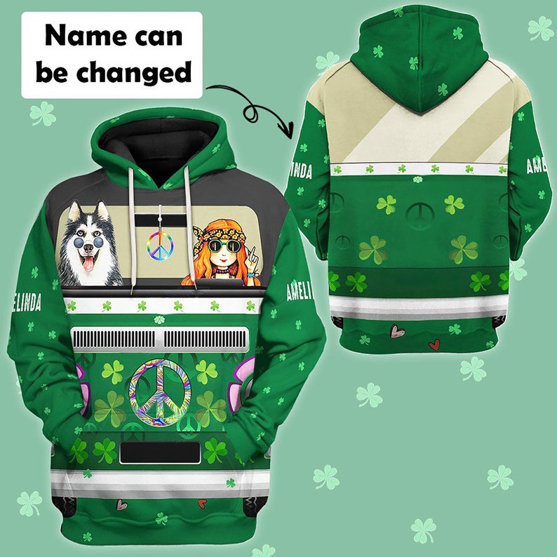 3D St Patrick’S Day Husky Hippie Custom Name Hoodie Fullsize