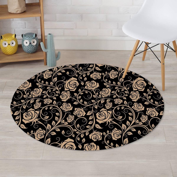 Gold Rose Floral Round Rug