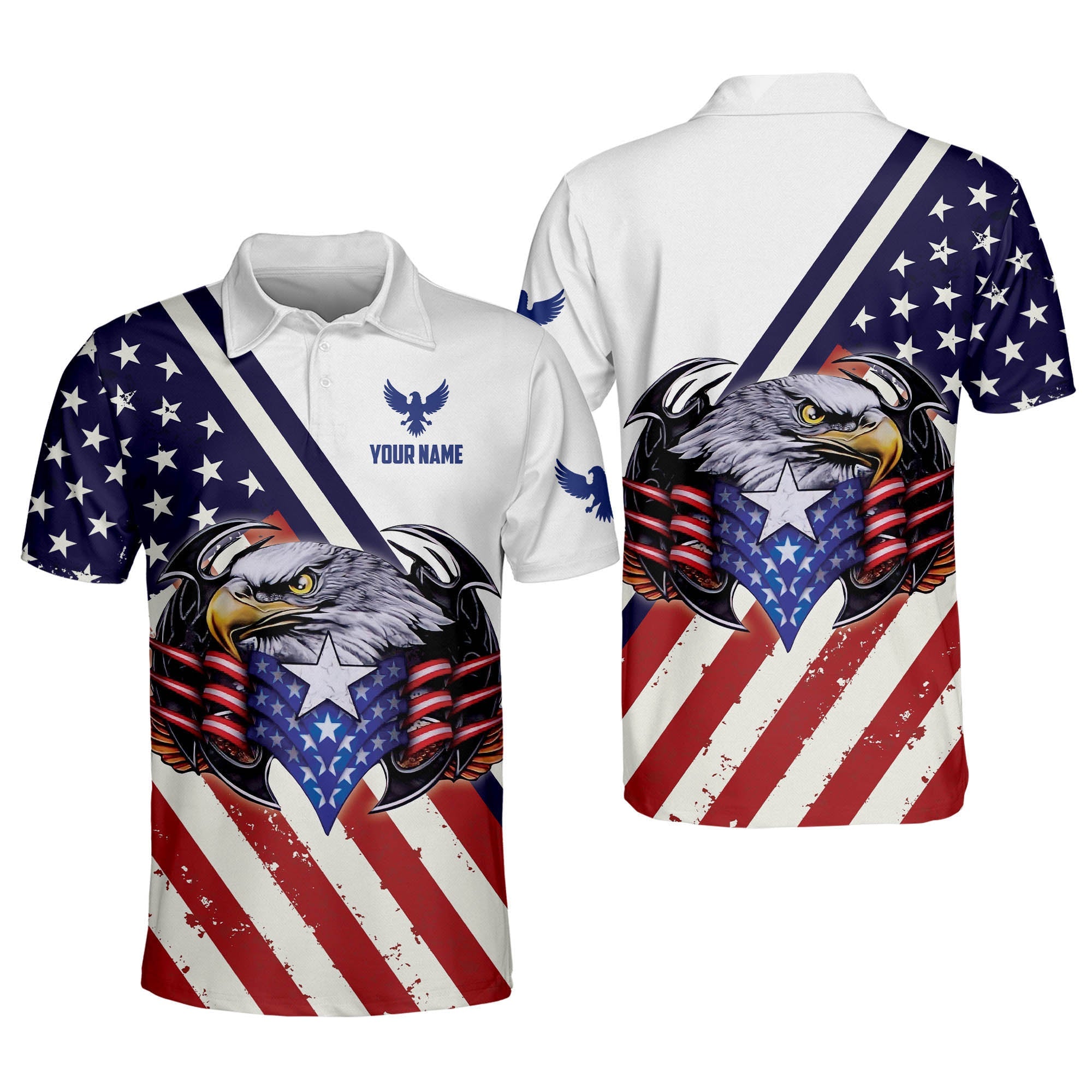 Personalized Name Eagle Us Flag Patriotic Polo Shirt, Flag Shirt, Independence Shirt