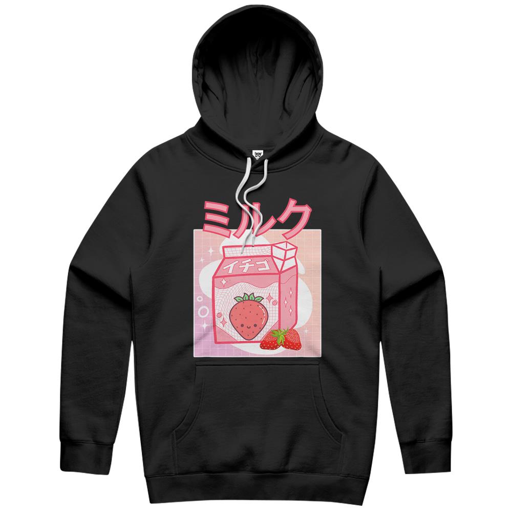 Cute Pink Strawberry Milk Japanese Kawaii Retro 90S Anime Hoodie