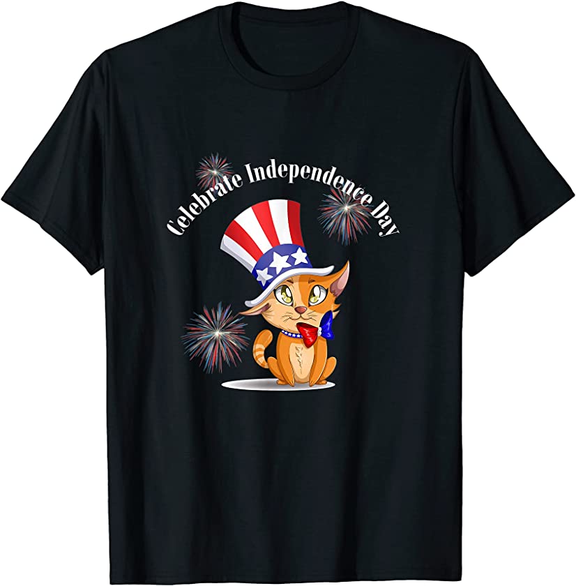 Celebrate Independence Day Kitten Fireworks T-Shirt