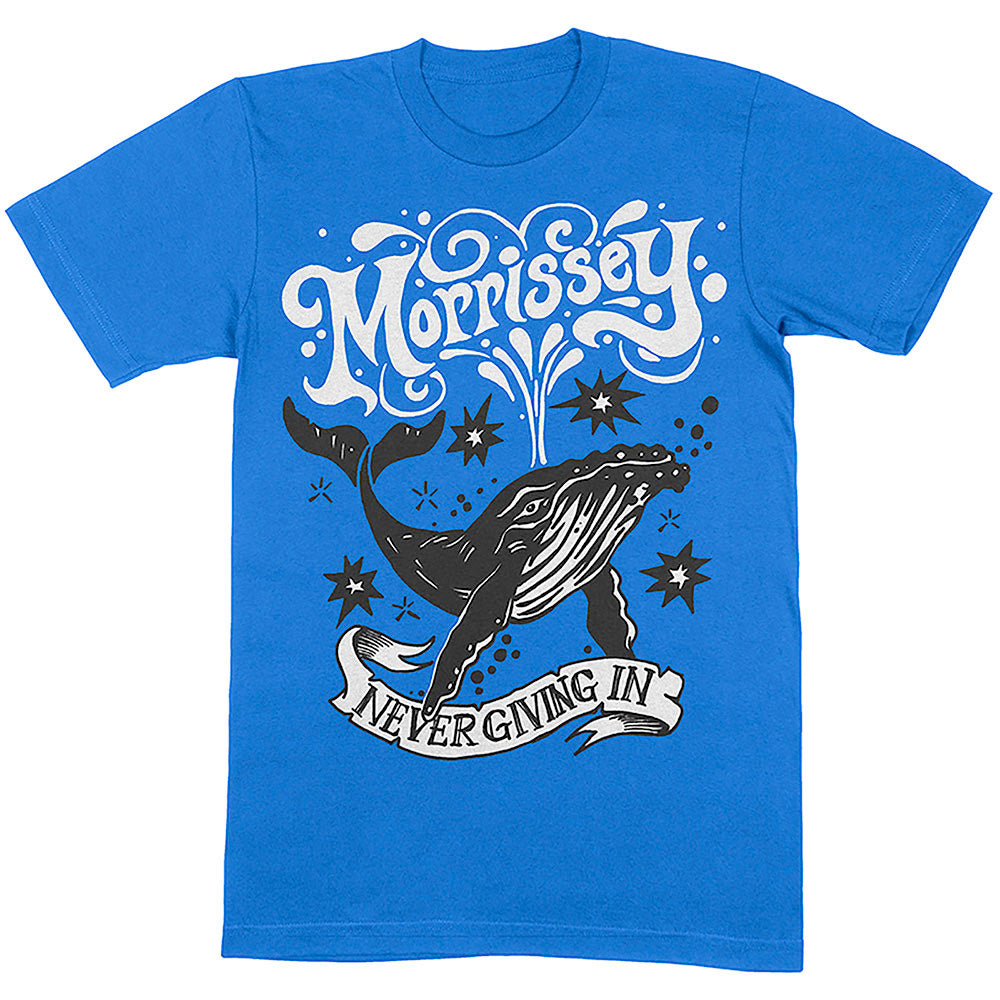 Morrissey – Never Give In-Whale – Blue T-Shirt