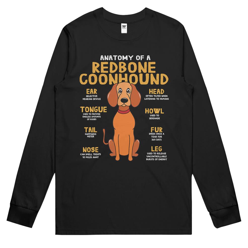 Redbone Coonhound Anatomy Funny Dog Mom Dad Gift Long Sleeve T Shirts