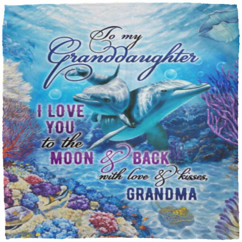 homesweetquilt – Dolphin To My Granddaughter I Love You To The Moon And Back Sofa fleece blanket, Small, Medium, Large, X-large, hf1108