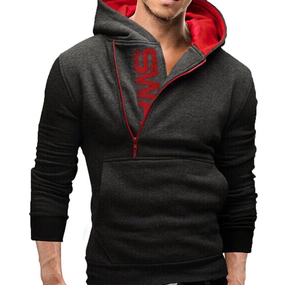 Sports Men Clothing Slant Zipper Letter Hoodies Long Sleeve Hooded Sweatshirt alx