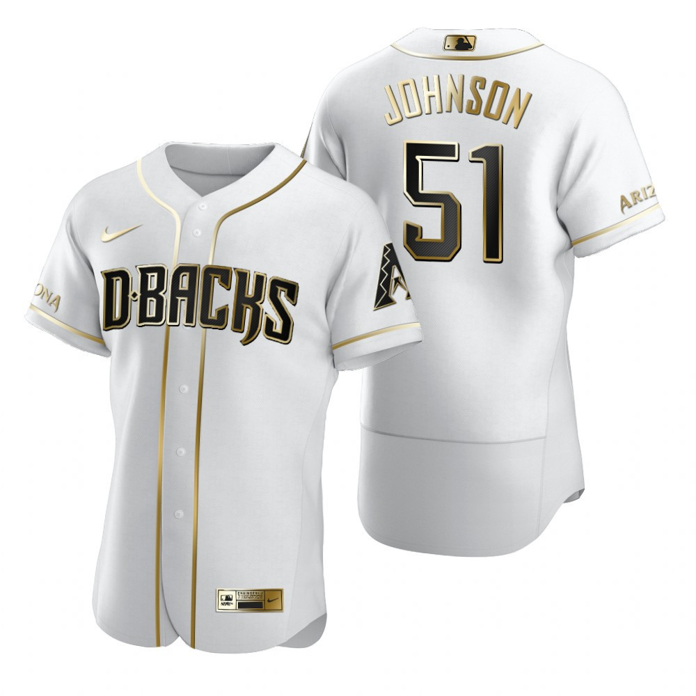 Arizona Diamondbacks #51 Randy Johnson MLB Golden Brandedition White Jersey Gift For Diamondbacks Fans