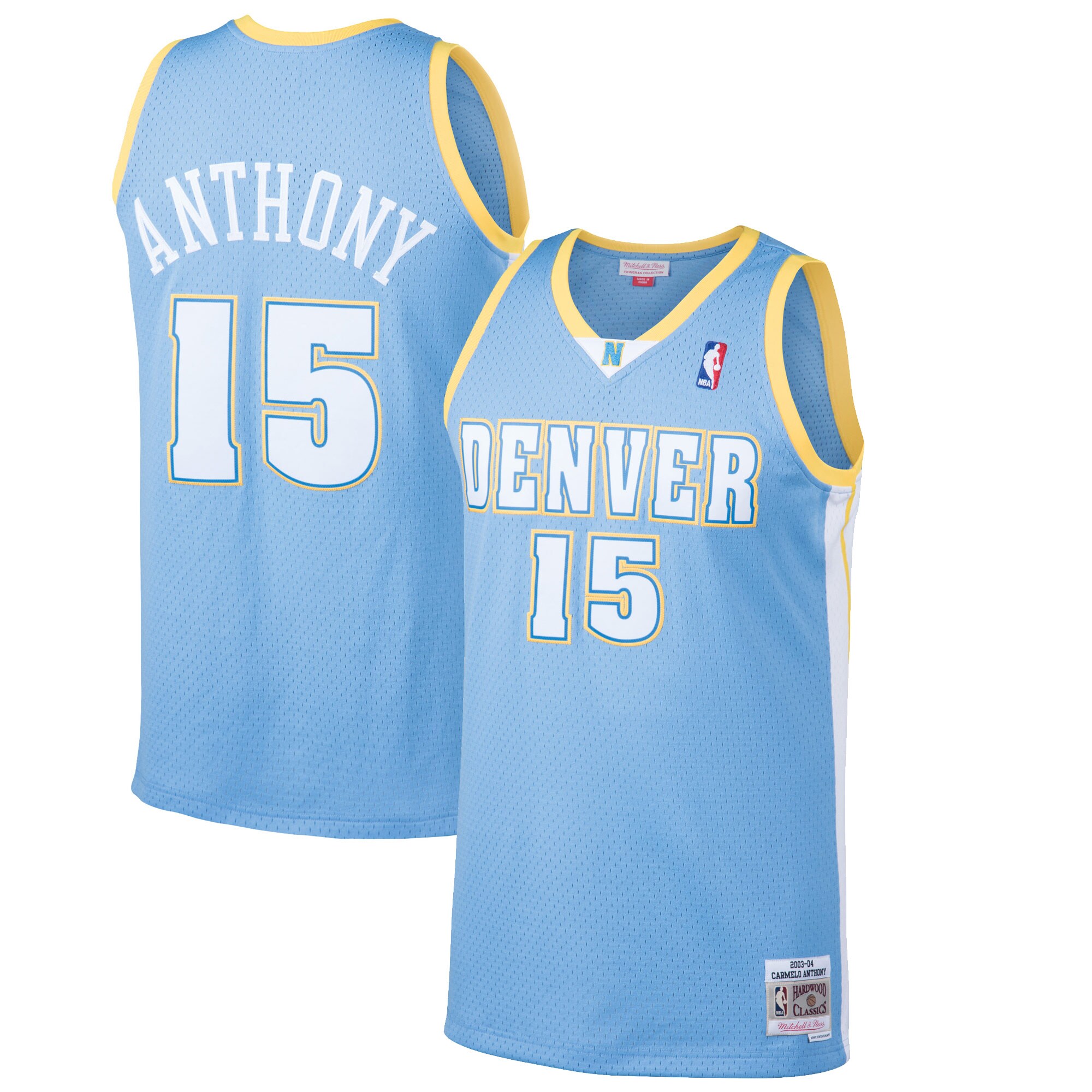 Men's Mitchell & Ness Carmelo Anthony Light Blue Denver Nuggets 2003-04 Hardwood Classics Swingman Jersey