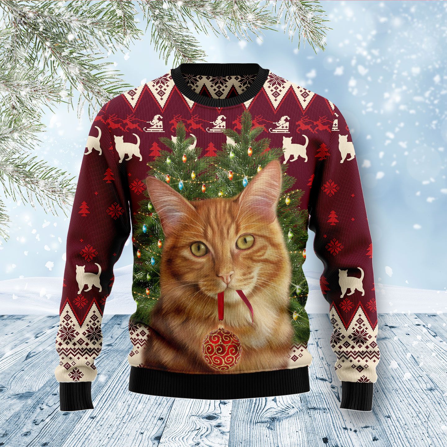 Cat Decor Pine Ugly Christmas Sweater | For Men & Women | Adult | Us5803