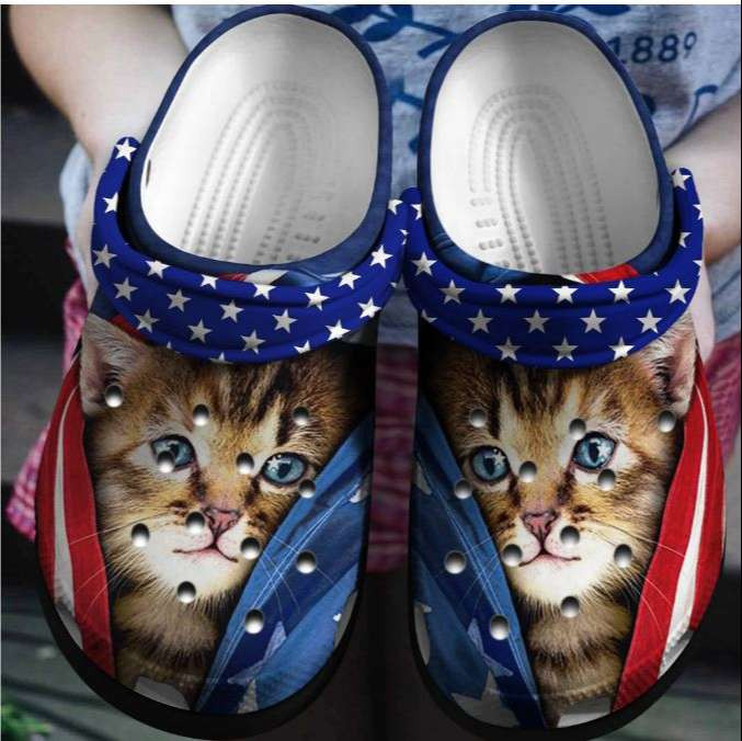 Cute Cat Usa 4Th Of July Crocband Clogs