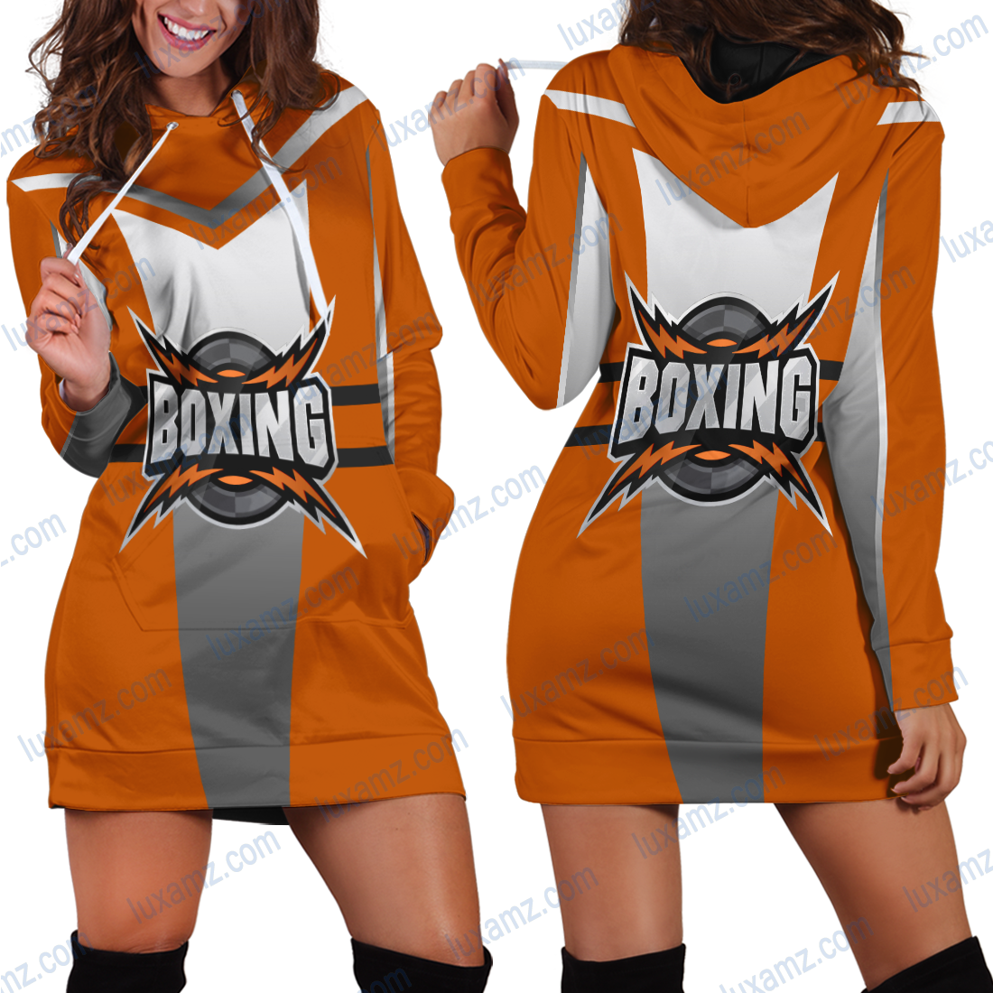 Boxing 3D Orange Color Hoodie Dress