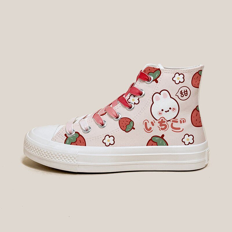 Kawaii Strawberry Bunny High Top Canvas Shoes – Women’S