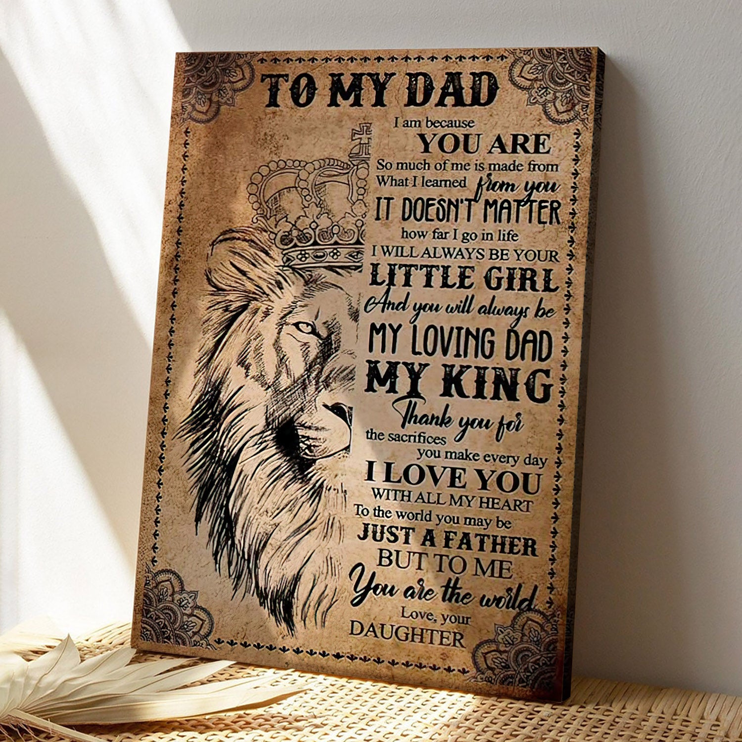 To My Dad – Lion Daughter – You Are The World – Father’S Day Canvas Art – Best Gift For Dad – Ciaocustom