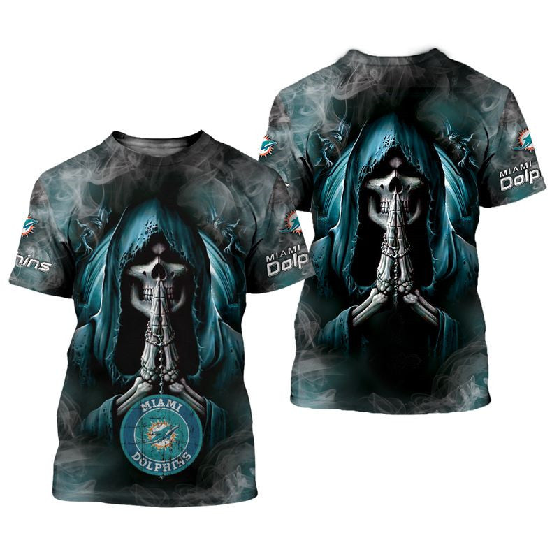 Men’S Miami Dolphins T Shirts Background Skull Smoke