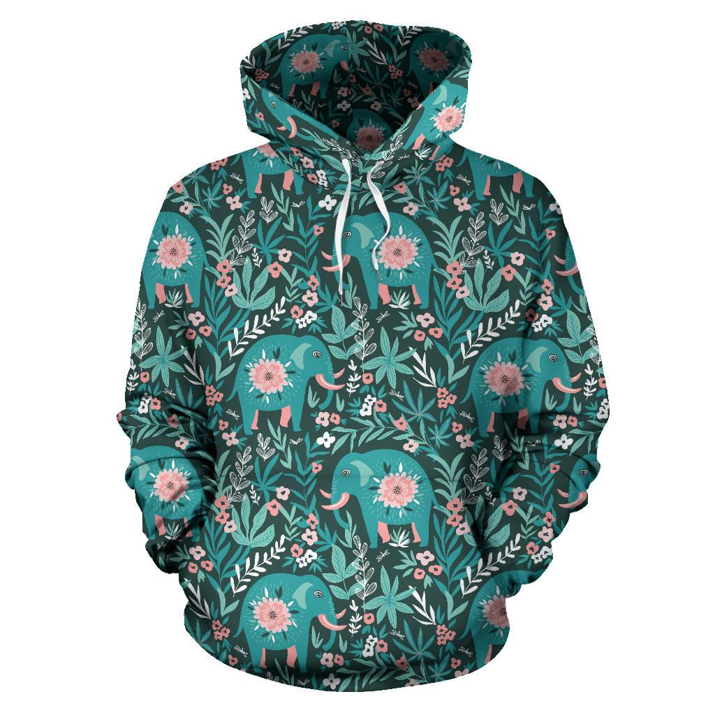 Elephants Jungle Pattern Men Women Pullover Hoodie