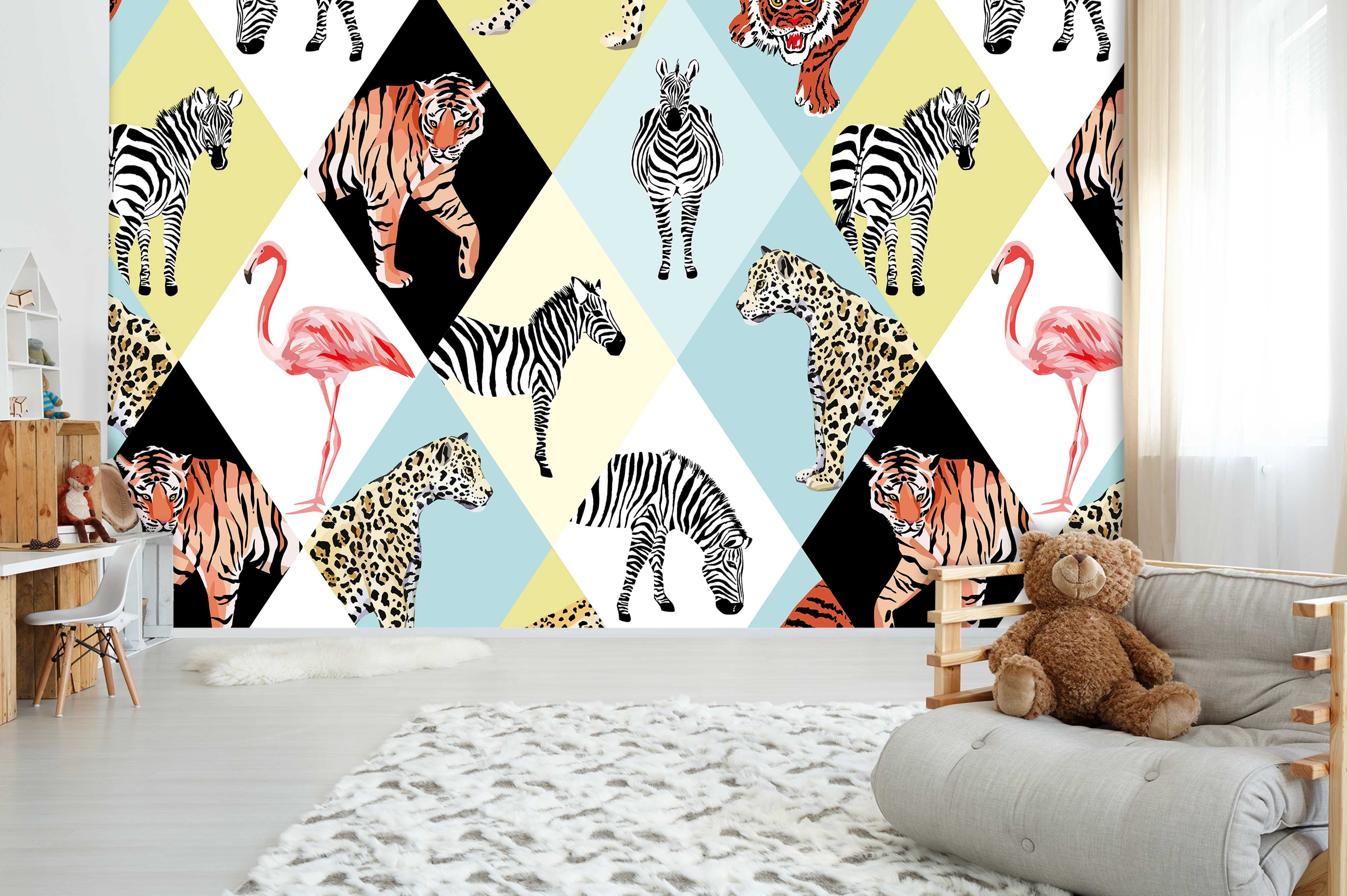 3D Flamingo Tiger Leopard Zebra Wall Mural Wallpaper 16