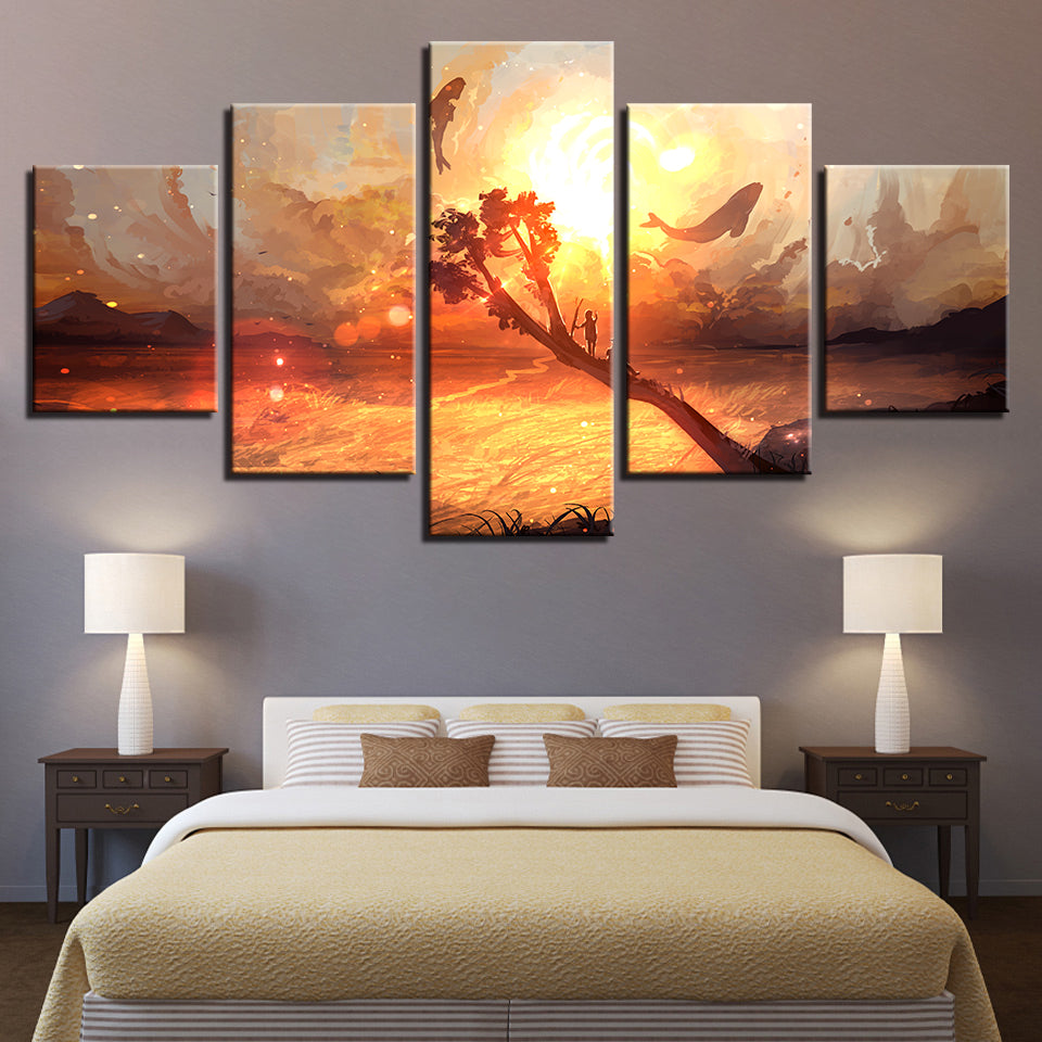 Dolphin & Whale 5 Piece Hd Multi Panel Canvas Wall Art Frame