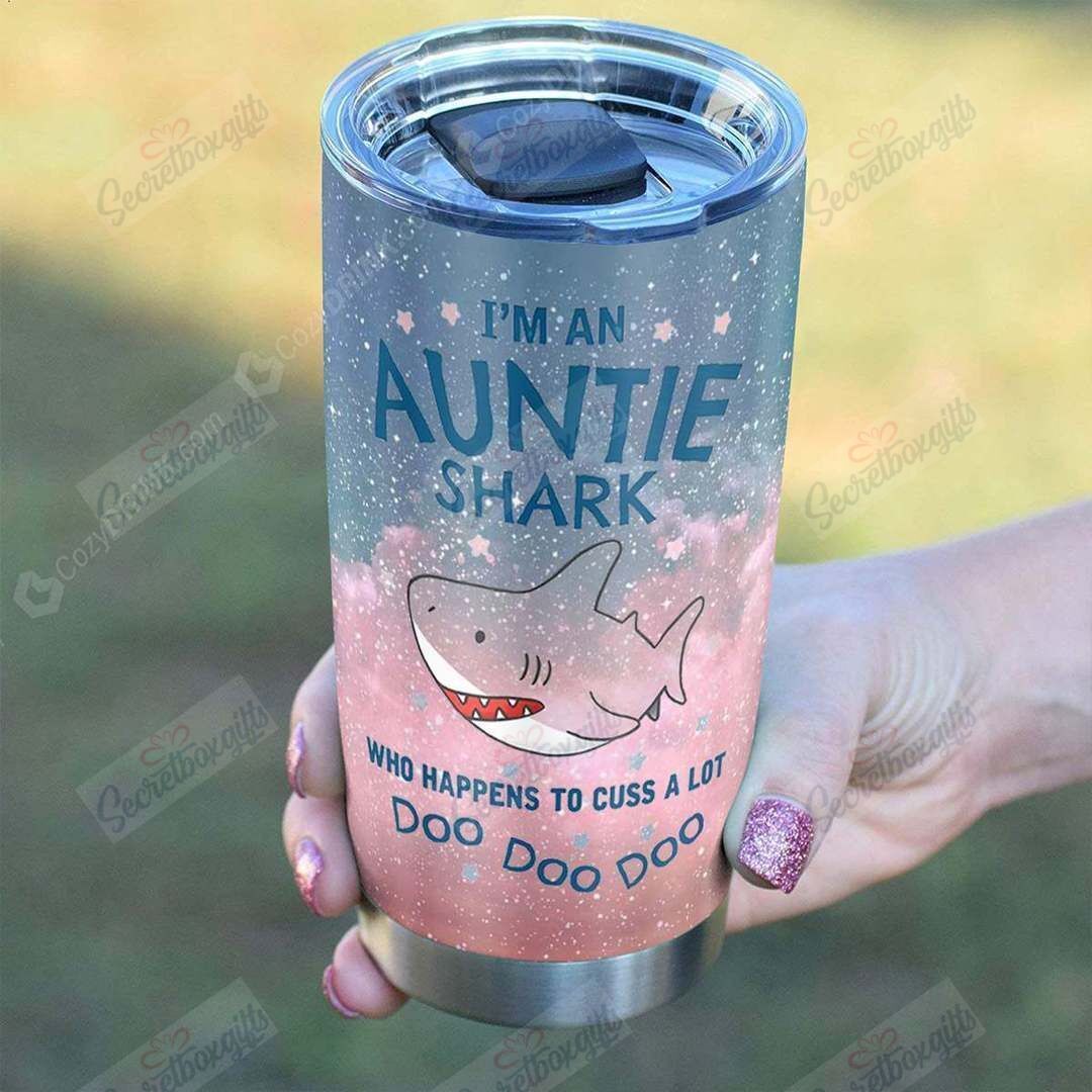 Auntie Shark Personalized Stainless Steel Tumbler Customize Name, Text, Number Hhc04012461