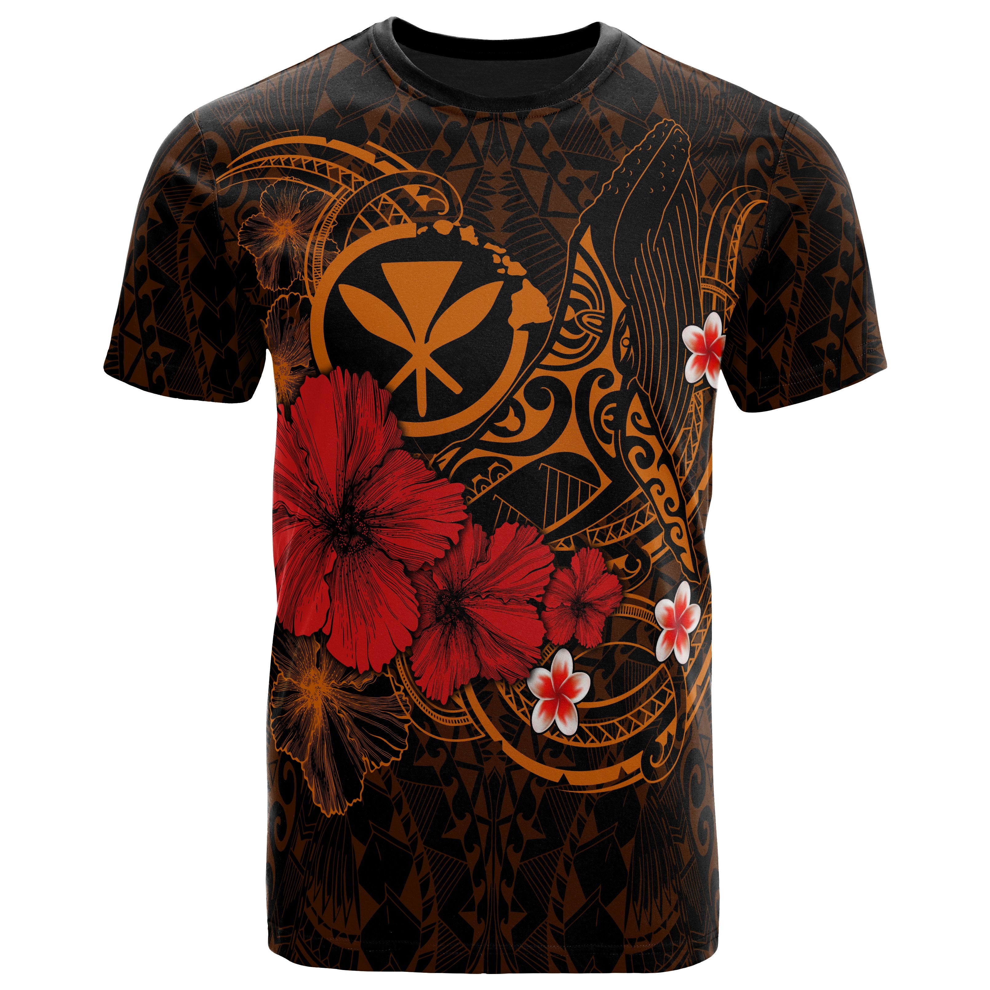 Polynesian Hawaii  Kanaka Maoli T-Shirts – Humpback Whale With Hibiscus (Golden)