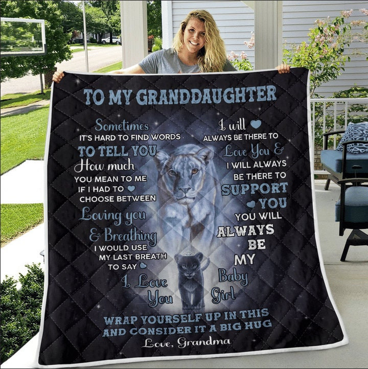 Personalized To My Granddaughter Grandma Lion  Christmas Gift Christmas Blanket Custom Blanket Granddaughter Blanket