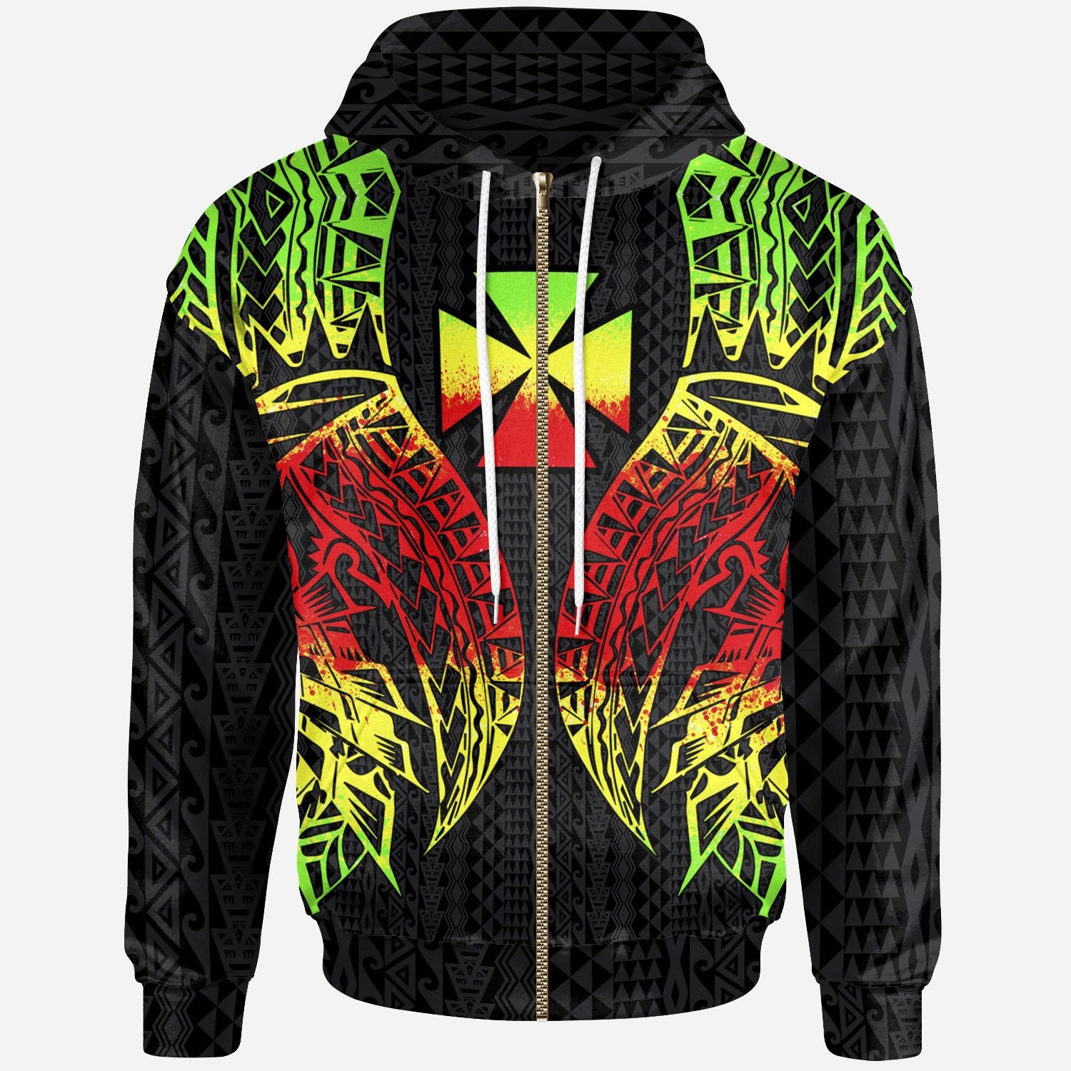 Wallis’Nd Futuna Zip-Up Hoodie – Polynesian Lion Head Reggae Style