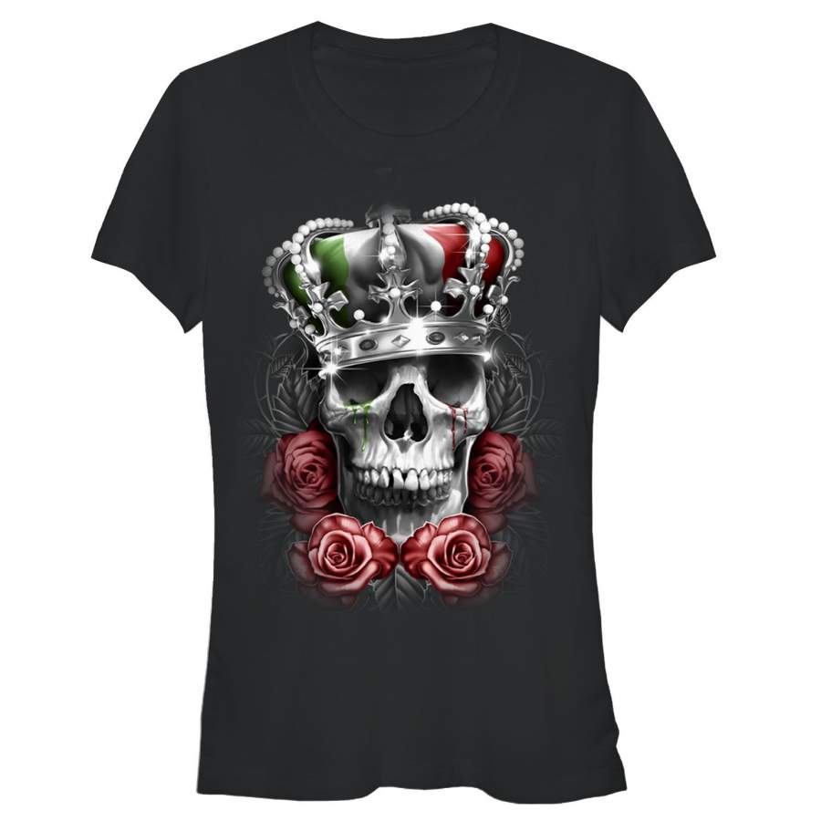 Aztlan Junior’s Mexican Flag King Skull  T Shirt Black