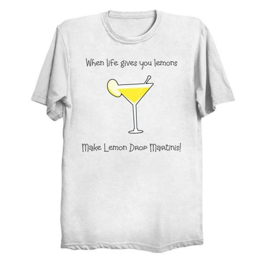 Summer When Life Gives You Lemons Make Martinis Creative Letter Print Short Sleeve Casual New Funny Print Top Cotton T-Shirt