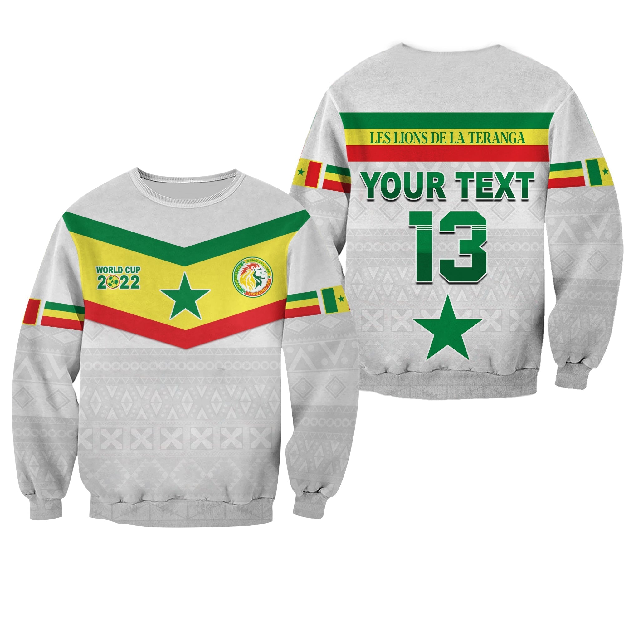 (Custom Text And Number) Senegal Football 2022 Sweatshirt Champion Teranga Lions Mix African Pattern Lt13