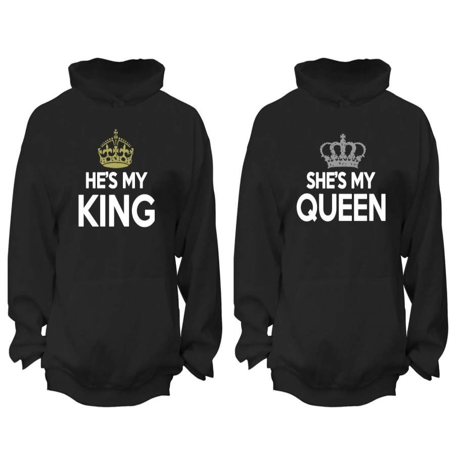 XtraFly Apparel Rey Reina King Queen Valentine’s Matching Couples Hooded-Sweatshirt Pullover Hoodie