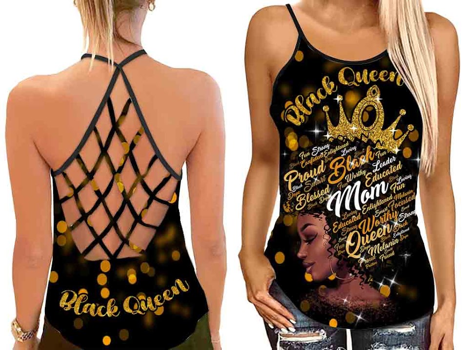 Black Queen Black Mom Pround Tank Top Shirt Women – Black Queen Criss Cross Open Back Camisole Tank