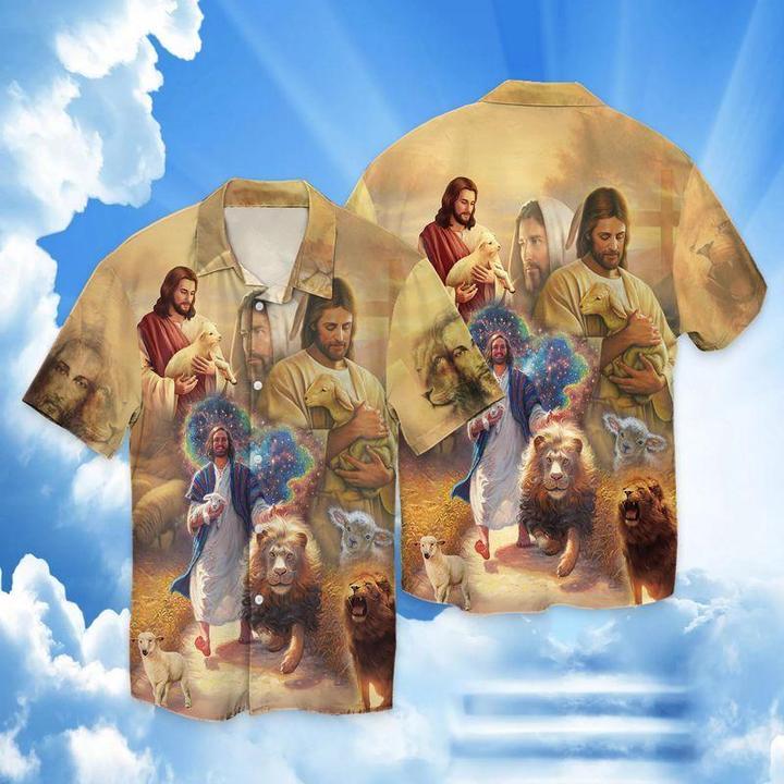 Jesus Lion Lamb Galaxy Hawaii Shirt For Men And Women Ha26583