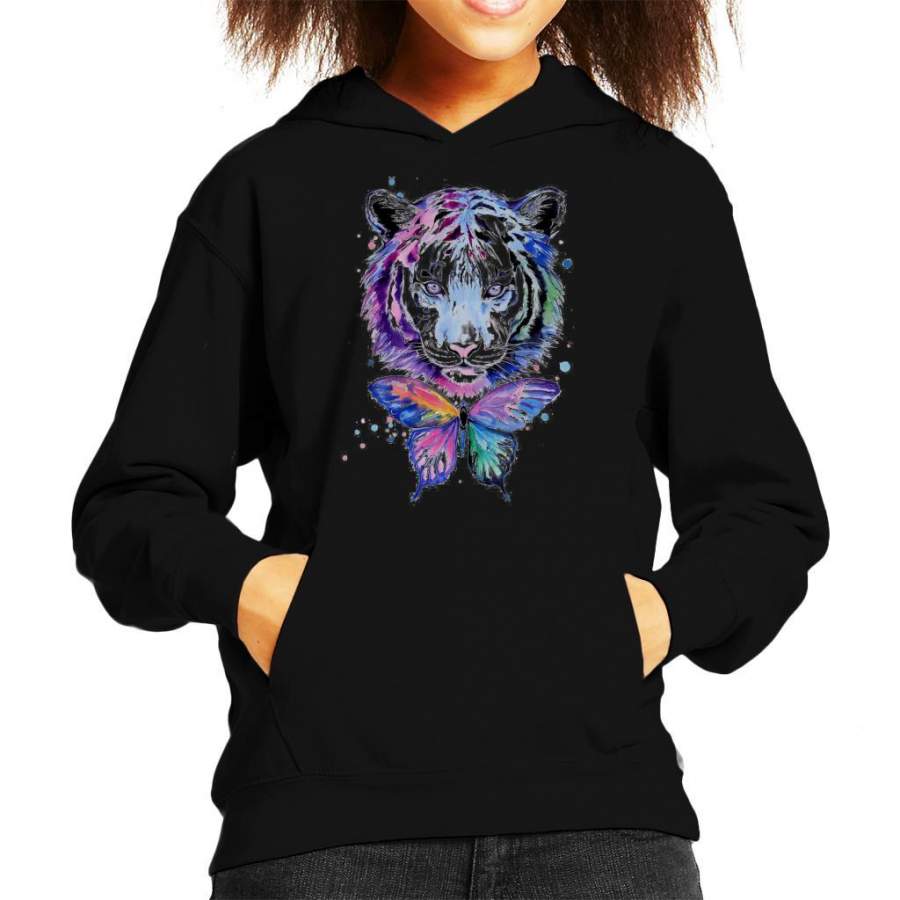 Watercolour Tiger And Butterfly Kid’s Hooded Sweatshirt