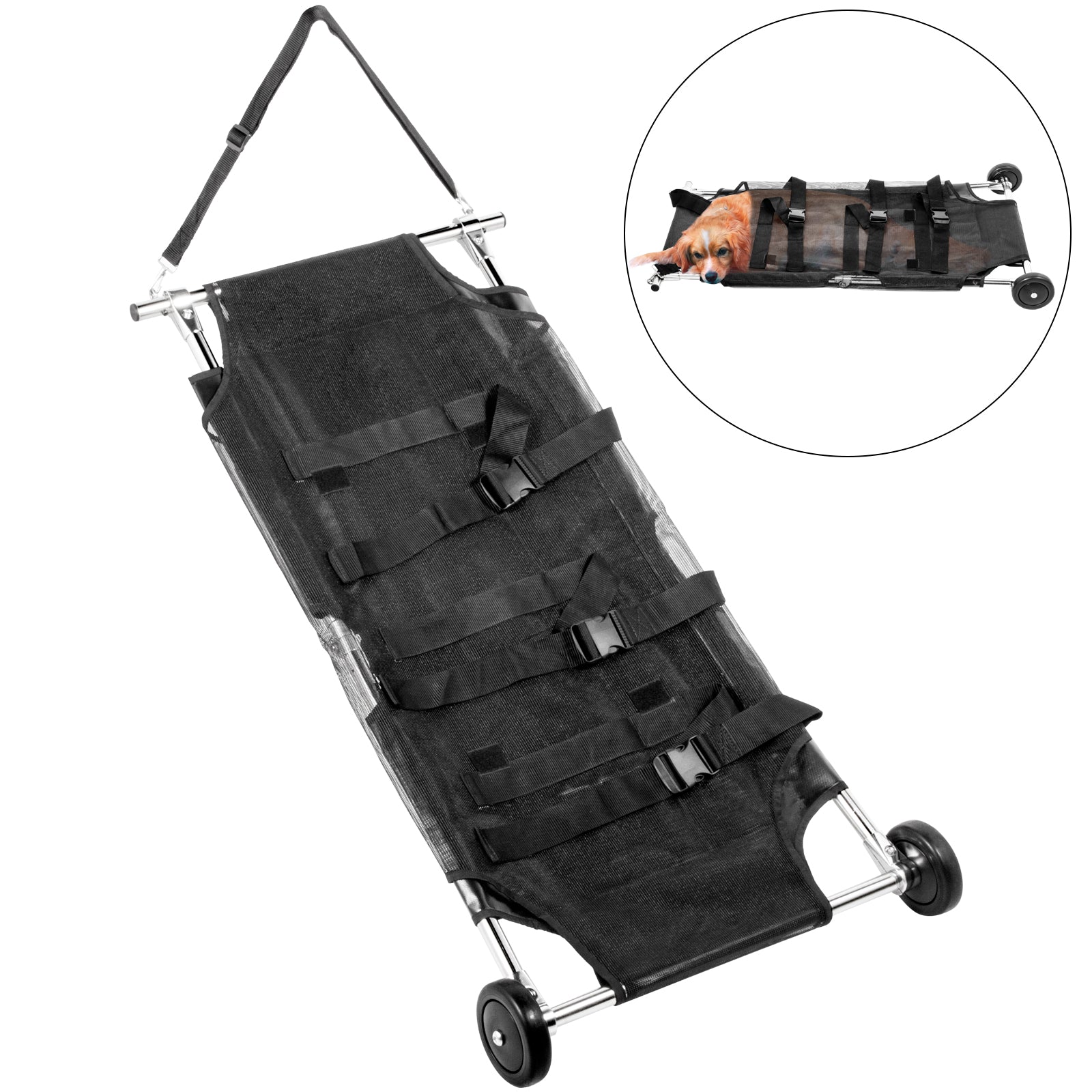 Vevor Animal Stretcher Pet Trolley Dog Stretcher + Wheels 48X27” Stainless Steel